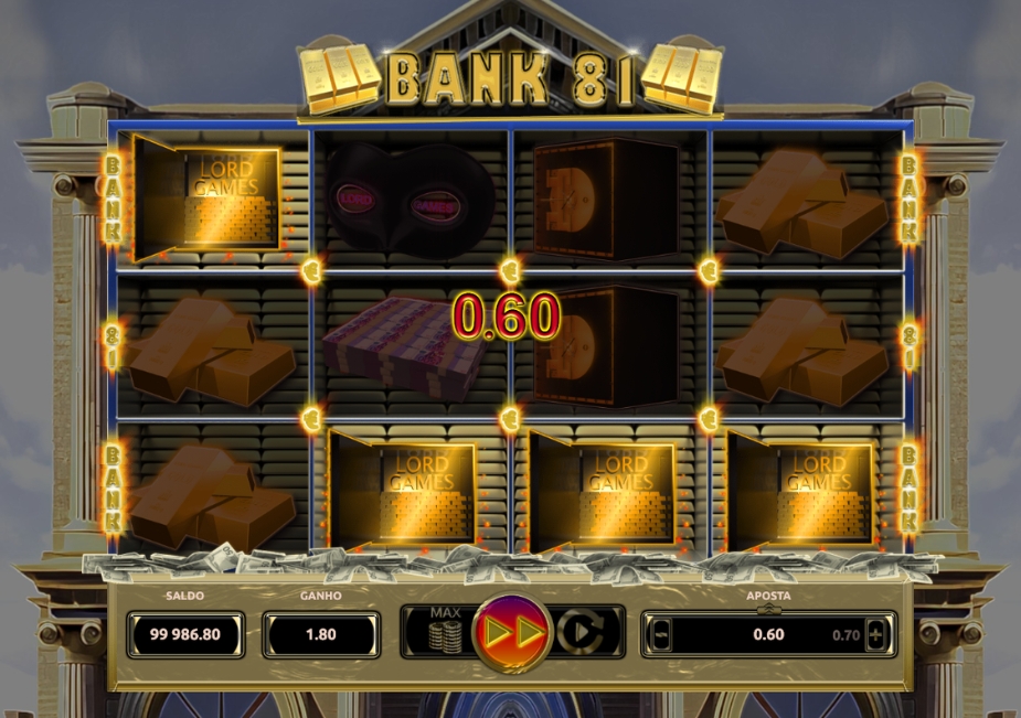 Tela do slot Bank 81 da Kajot Games com símbolos de ouro, dinheiro, cofre e tema de assalto a banco.