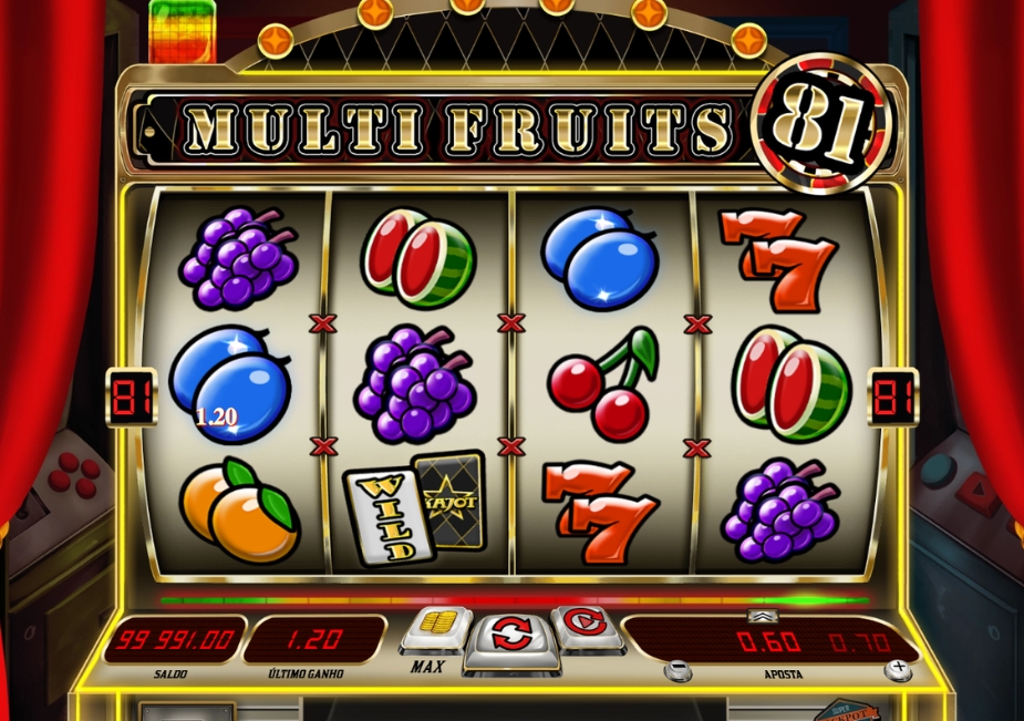 Tela do slot Multi Fruits 81 da Kajot Games com símbolos de frutas, sete vermelho, Multi WILD e visual de máquina clássica.
