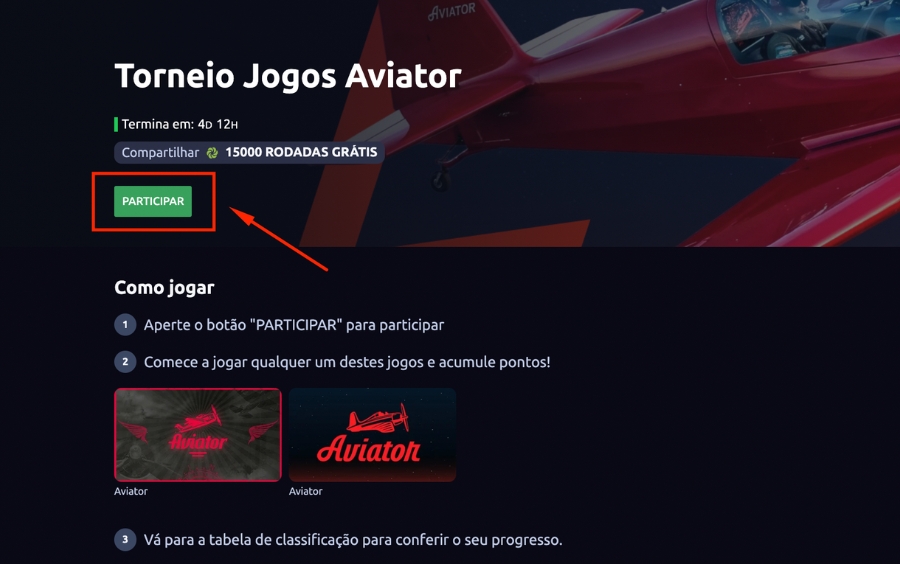 Torneio Jogos Aviator Betano com 15.000 rodadas grátis e botão “PARTICIPAR” para entrar na promoção.